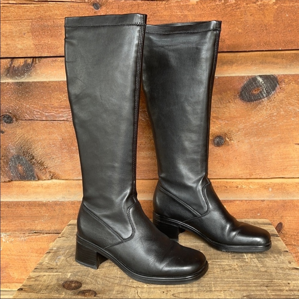 Rieker ‘Stefanie’ Antistress Black Leather Knee High Boots 37